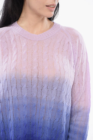 Cable Knit Wool Pullover with Degradè Motif