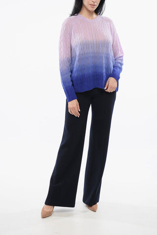Cable Knit Wool Pullover with Degradè Motif