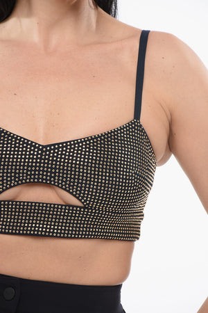 컷아웃 크롭 탑 스트라스 장식