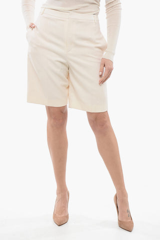 Virgin Wool Tone-on-Tone Striped Shorts