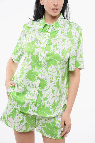 Hawaiian Print Shirt with Button-down Collar