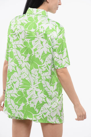 Hawaiian Print Shirt with Button-down Collar
