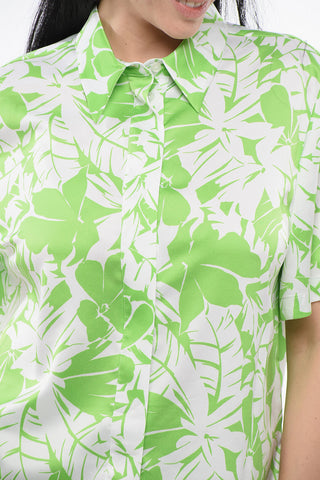 Hawaiian Print Shirt with Button-down Collar