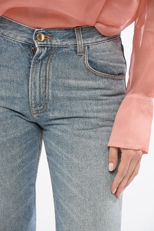 Flared Fit Denim Jeans Light Wash 23cm