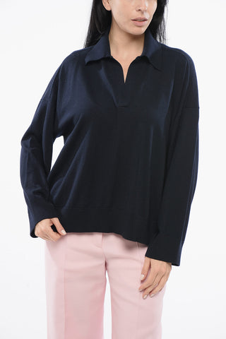 Wool Sweater with Buttonless Polo Neck