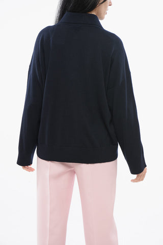 Wool Sweater with Buttonless Polo Neck