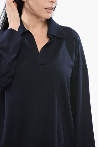 Wool Sweater with Buttonless Polo Neck