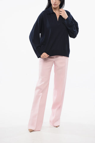 Wool Sweater with Buttonless Polo Neck