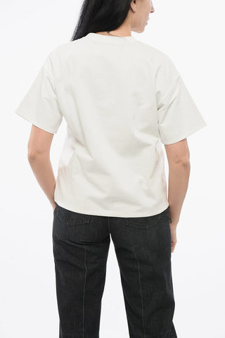 Baumwoll-T-Shirt mit Rundhalsausschnitt und Popeline-Futter