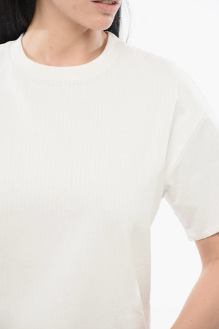 Baumwoll-T-Shirt mit Rundhalsausschnitt und Popeline-Futter