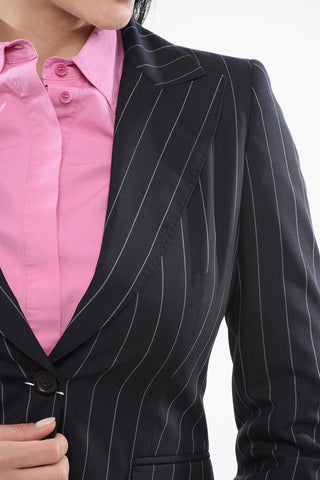 Pinstriped GALOSCE Blazer with Peak Lapel