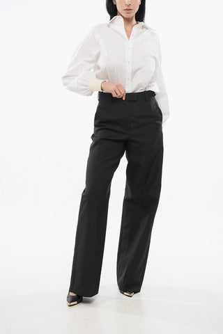 Pantaloni in Tinta Unita a Vita Alta con Passanti