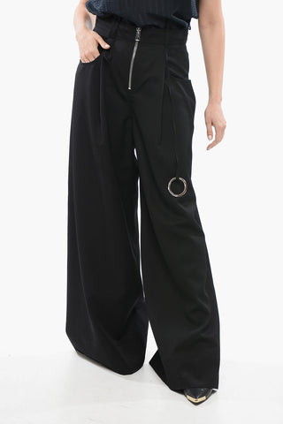 Pantaloni Palazzo in Lana con Zip