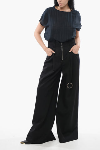 Pantaloni Palazzo in Lana con Zip