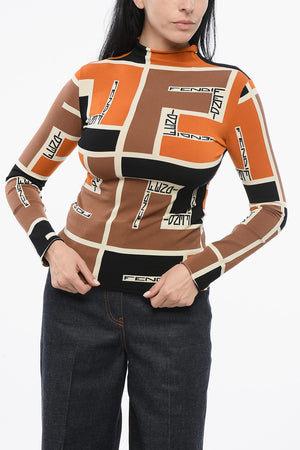 Top mit Stehkragen aus Stretchstoff mit Monogramm-Muster