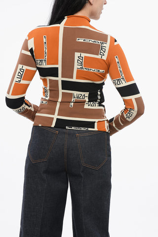 Top mit Stehkragen aus Stretchstoff mit Monogramm-Muster