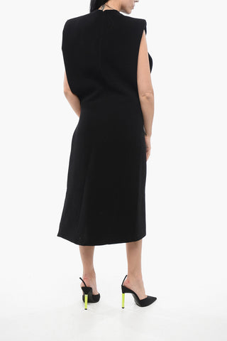 Sleeveless Slit Dress with Padded Shoulders