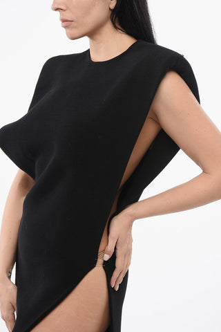 Sleeveless Slit Dress with Padded Shoulders