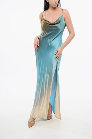 Vestito a Spalline in Raso con Spacco