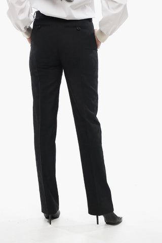 Wool Jacquard Pants with Satin Side Stripes