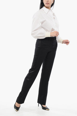 Wool Jacquard Pants with Satin Side Stripes