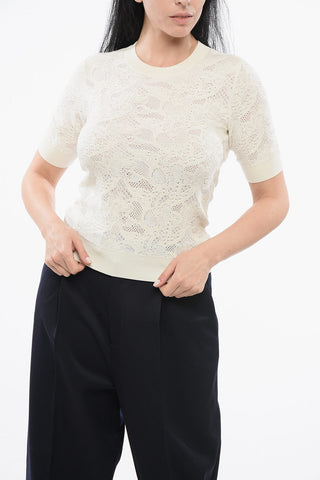 Maglia a Maniche Corte in Misto Seta Jacquard