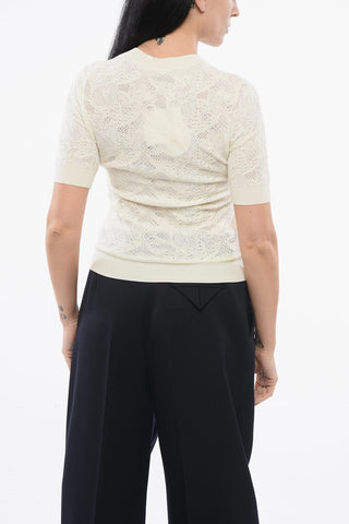 Maglia a Maniche Corte in Misto Seta Jacquard