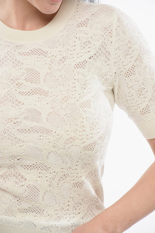 Maglia a Maniche Corte in Misto Seta Jacquard
