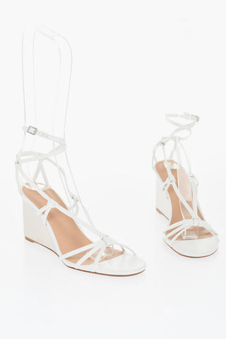 Leather Sandals With Metallic Effect Wedge 8 cm