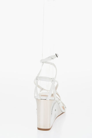 Leather Sandals With Metallic Effect Wedge 8 cm