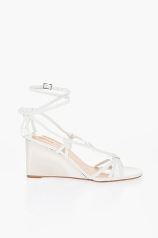 Leather Sandals With Metallic Effect Wedge 8 cm