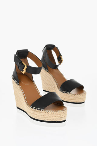 Leather Sandals Espadrillas Wedge 12 cm