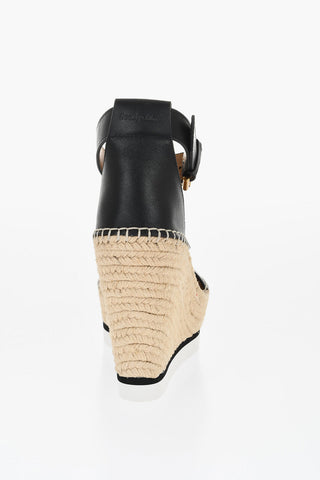 Leather Sandals Espadrillas Wedge 12 cm