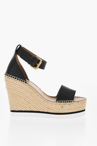 Leather Sandals Espadrillas Wedge 12 cm