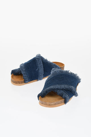 Fringed Cress-Cross Denim Sandals