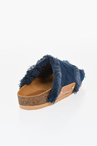 Fringed Cress-Cross Denim Sandals