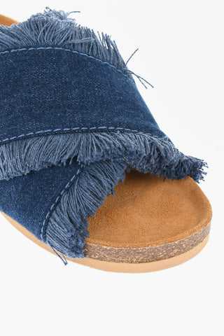 Fringed Cress-Cross Denim Sandals