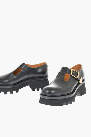 Leather Mary Janes With Tank Sole