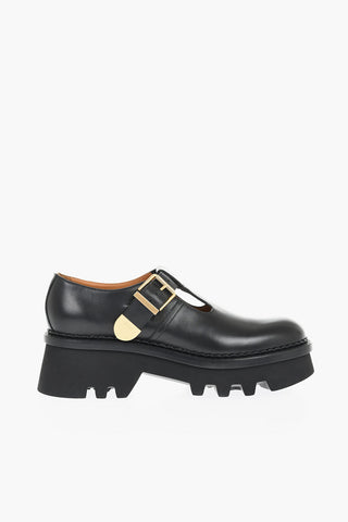 Leather Mary Janes With Tank Sole