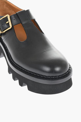 Leather Mary Janes With Tank Sole