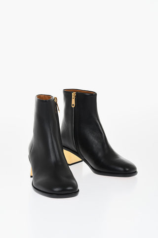 Leather Booties With Metallica Effect Heel 5 cm