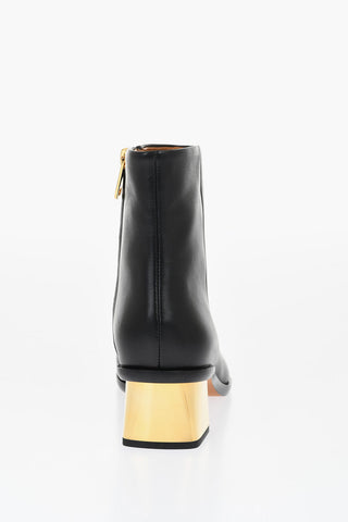 Leather Booties With Metallica Effect Heel 5 cm