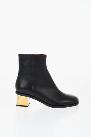 Leather Booties With Metallica Effect Heel 5 cm