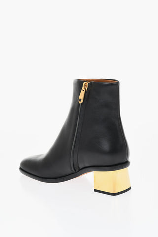 Leather Booties With Metallica Effect Heel 5 cm