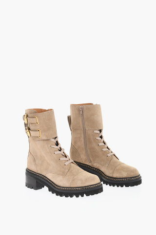 Suede Combat Boots With Buckles