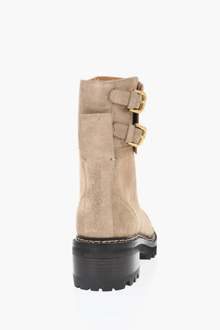 Suede Combat Boots With Buckles