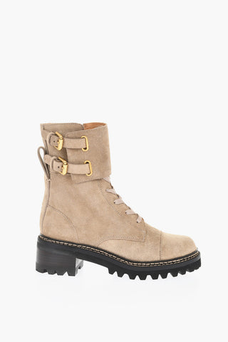 Suede Combat Boots With Buckles
