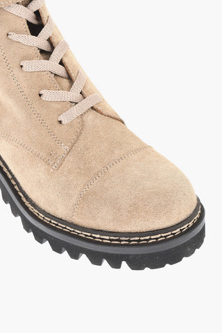 Suede Combat Boots With Buckles