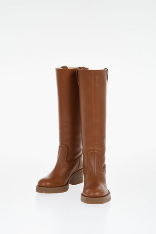 Leather Boots With Shearling Padding Heel 6 cm