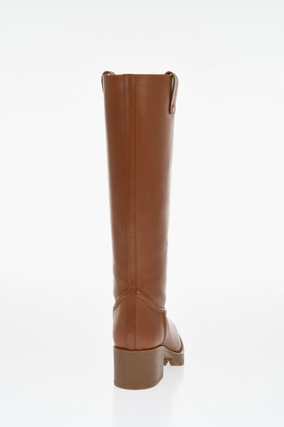 Leather Boots With Shearling Padding Heel 6 cm